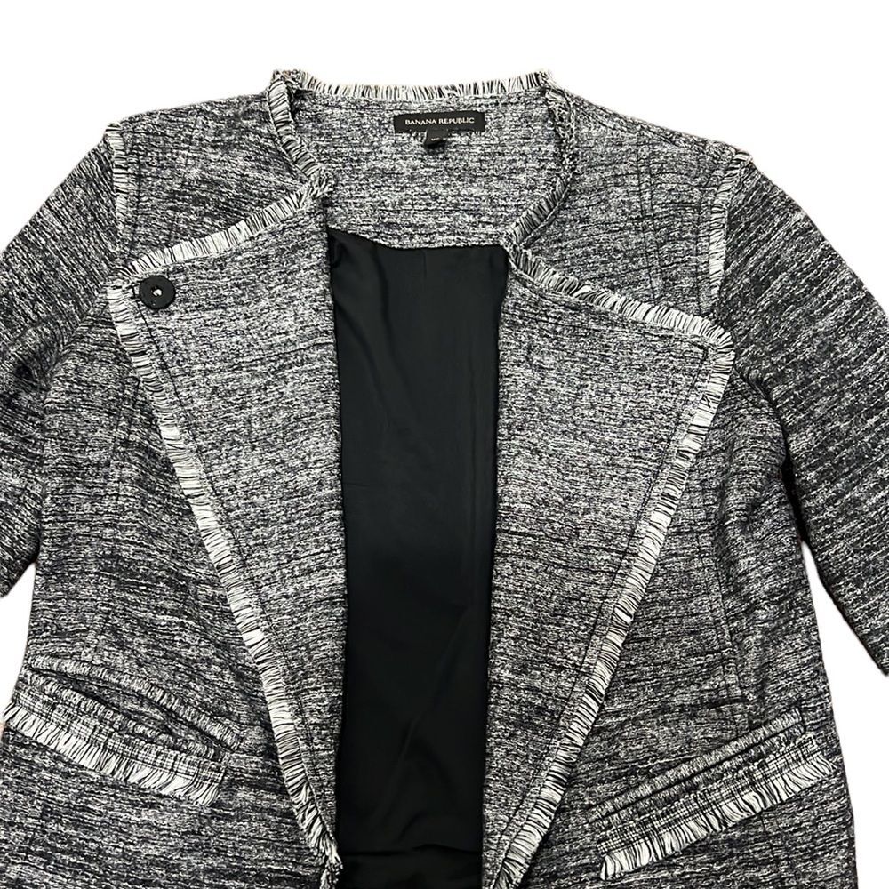 Banana Republic Gray Tweed Fringed Blazer Jacket Size XS - Picture 3 of 7